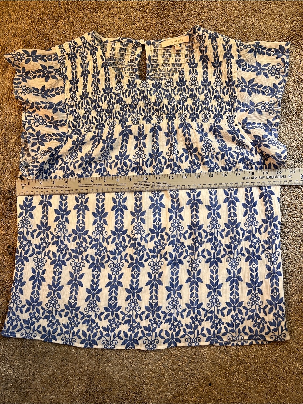 Skies Are Blue White and Blue Floral Smocked Blouse - Picture 4 of 6